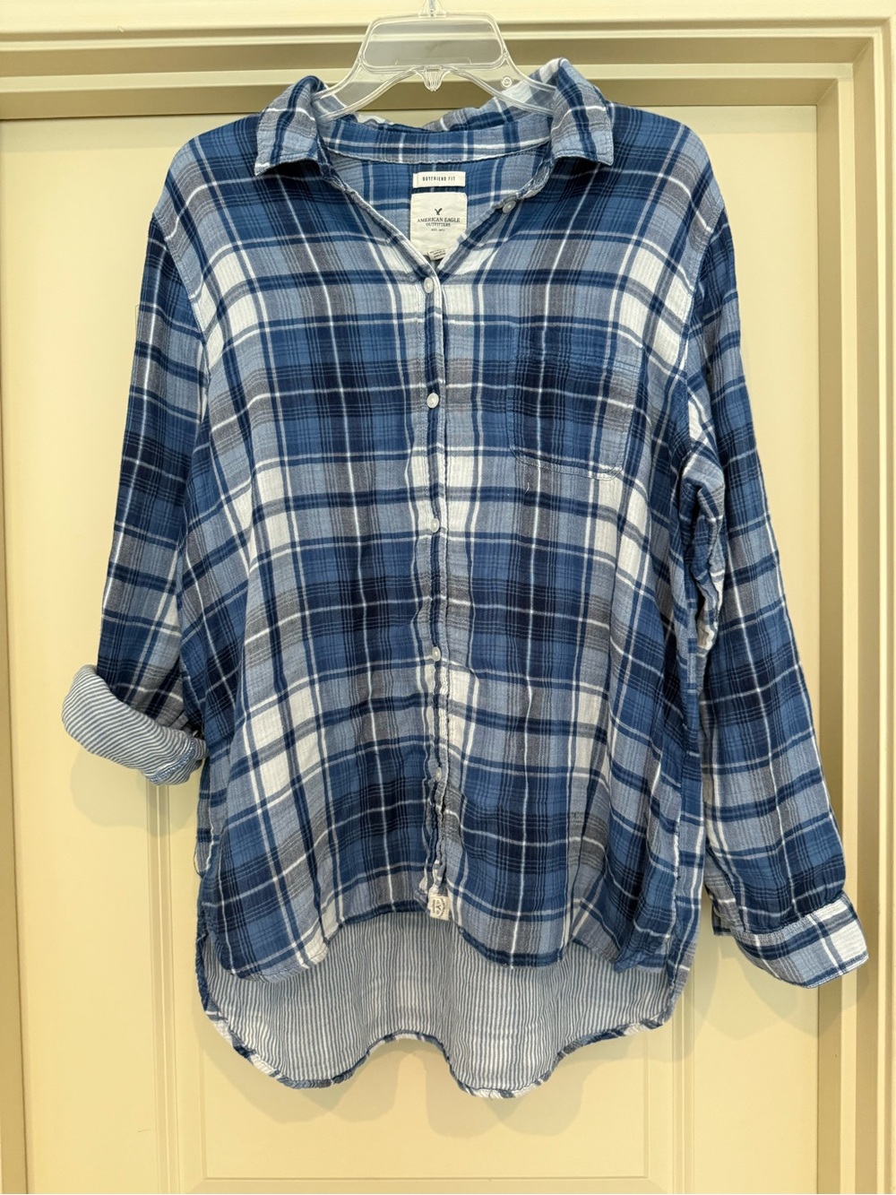 American Eagle Outfitters Blue Plaid Boyfriend Shirt